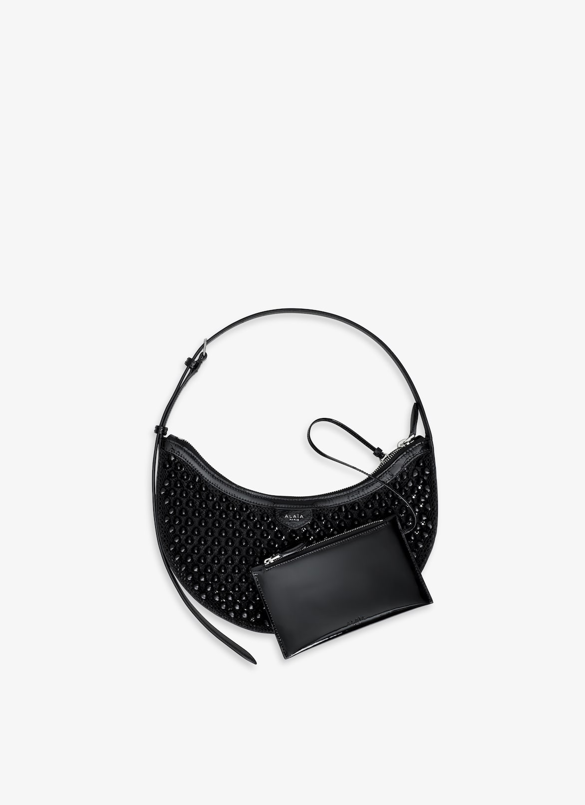 ONE PIECE DEMI LUNE BAG IN FISHNET PYRAMIDS ALAÏA BLACK ONE PIECE DEMI LUNE BAG IN FISHNET PYRAMIDS
